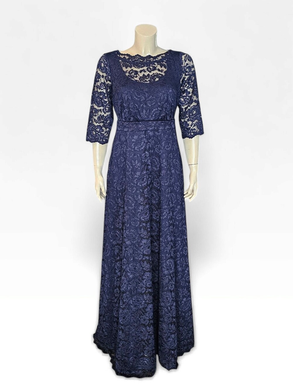 Nwt KIYONNA Leona Lace Overlay Elbow Sleeves Evening Gown in Navy Blue 0X